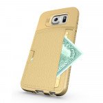 Wholesale Samsung Galaxy S6 Edge Credit Card Fiber Hybrid Case (Champagne Gold)